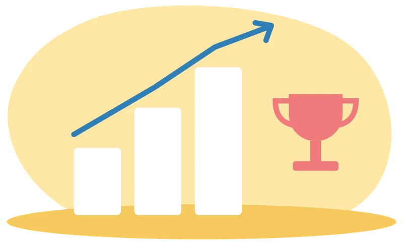 Illustration of rising bars and a trophy