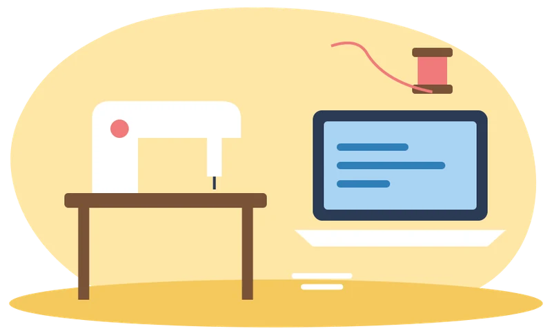 Illustration of a sewing machine and a laptop