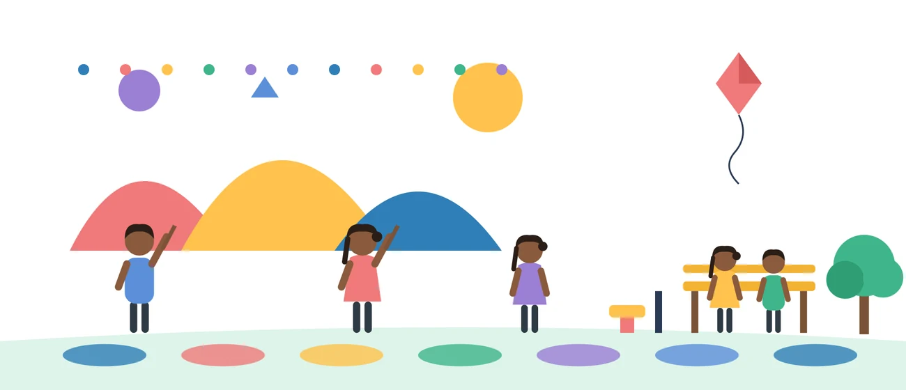 Children painting a colourful mural in a public space